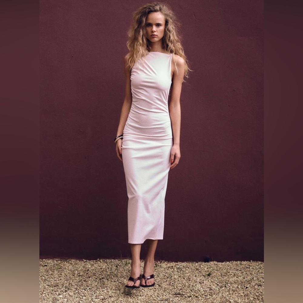 Zara Open Back Ruched Maxi Dress
